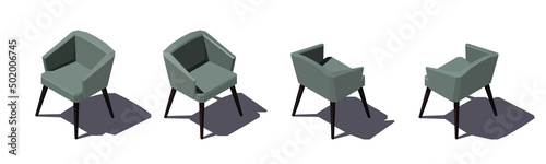 Isometric low poly green armchair. Vector illustration