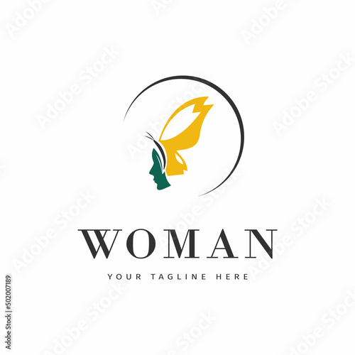 Woman face logo design inspiration with Butterfly wings
