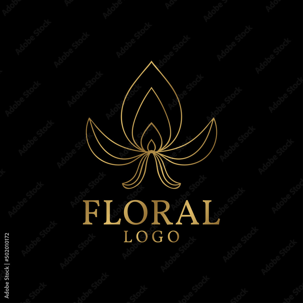 abstract line art golden vintage flower for luxurious vector logo design element