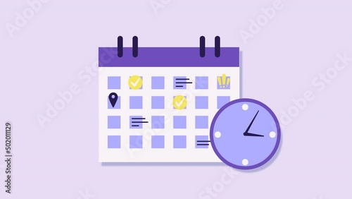 Schedule, business event concept animation. calendar and clock, appointment, important date,Timetable. time management, organize meeting. Planning strategy. Animated stock video
