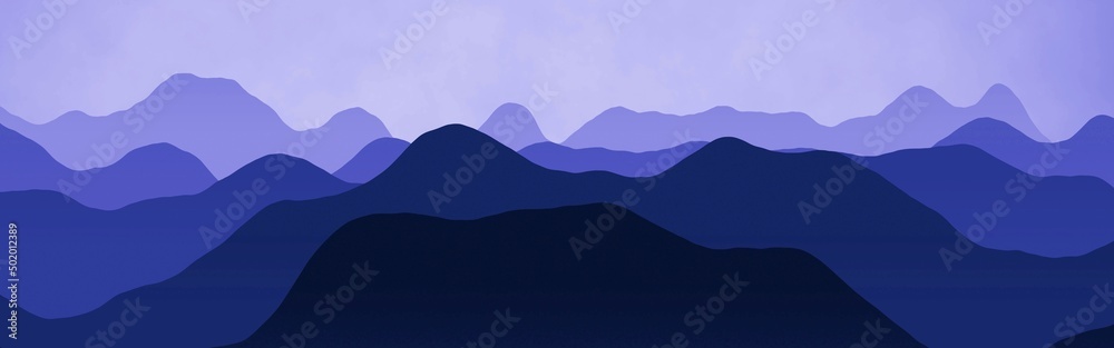 design flat of mountains peaks in the clouds digital art background or texture illustration