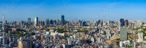Ultra wide banner image of Tokyo city view at daytime. © hit1912