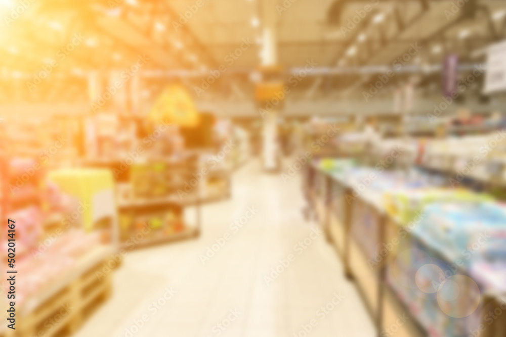 superstore supermarket blurred background,grocery shopping,product selection,shelves in hypermarket