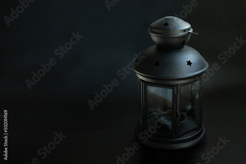 lantern on black background,blank for muslim ramadan greeting card
