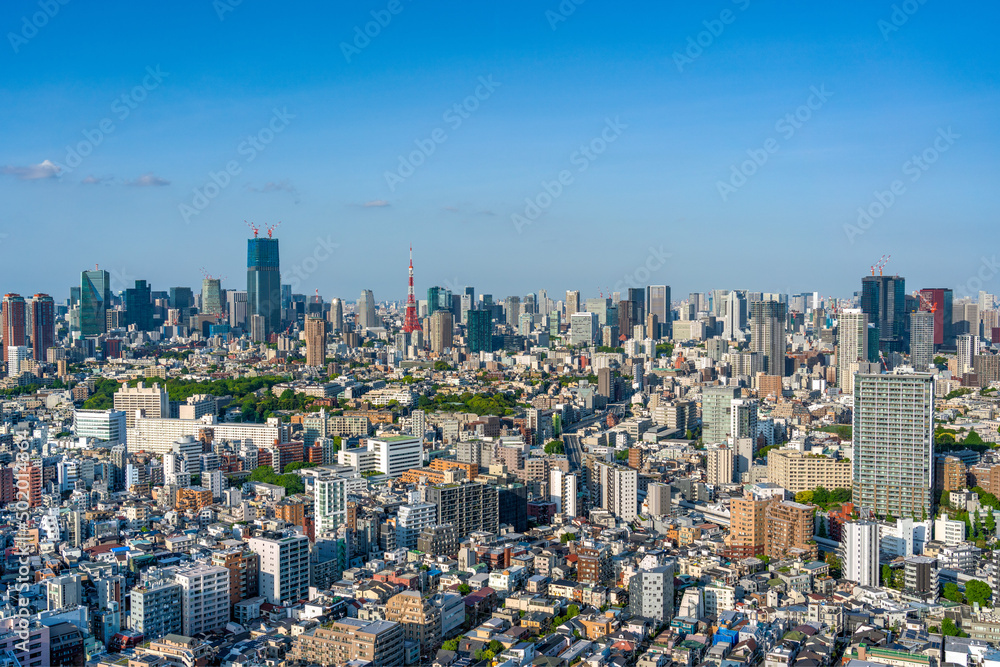 Urban landscape with dense buildings at central Tokyo area.