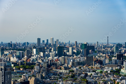 Urban landscape with dense buildings at central Tokyo area.