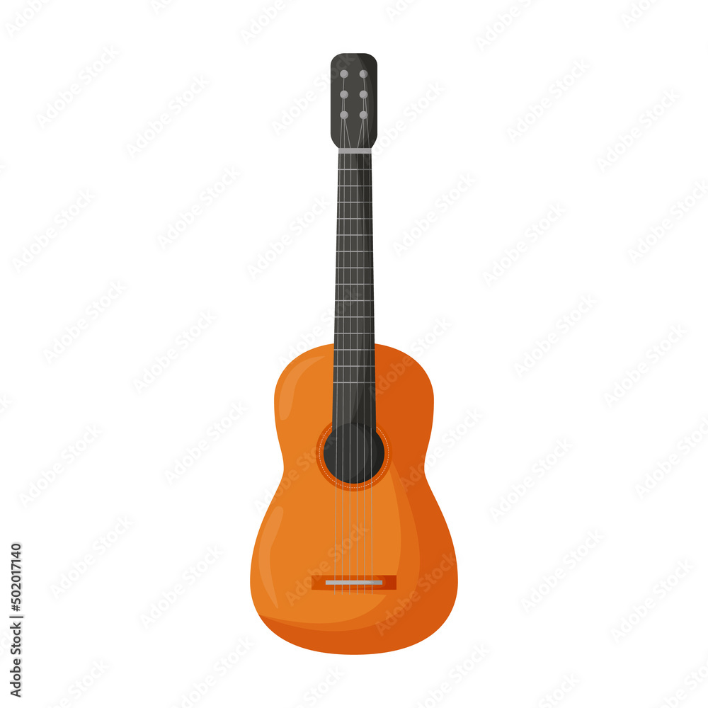 Classical wooden guitar. String musical instruments. Flat vector illustration