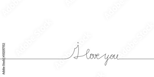 I love you continuous line drawing. One line art of english hand written lettering, phrase on line greeting card. photo
