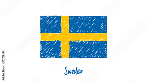 Sweden National Country Flag Marker or Pencil Sketch Illustration Vector
