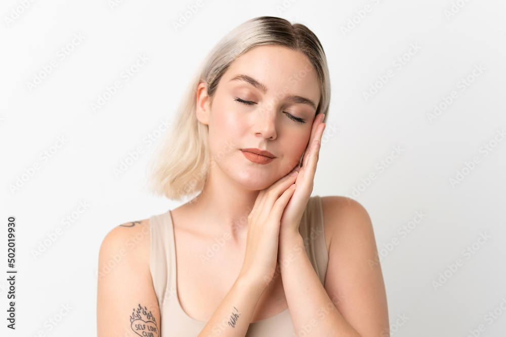 Pretty Blonde caucasian woman isolated on white background Pretty Blonde caucasian woman isolated on white background