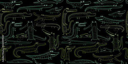 Crocodile Cute Characters. Childish Style. Seamless Pattern for your design