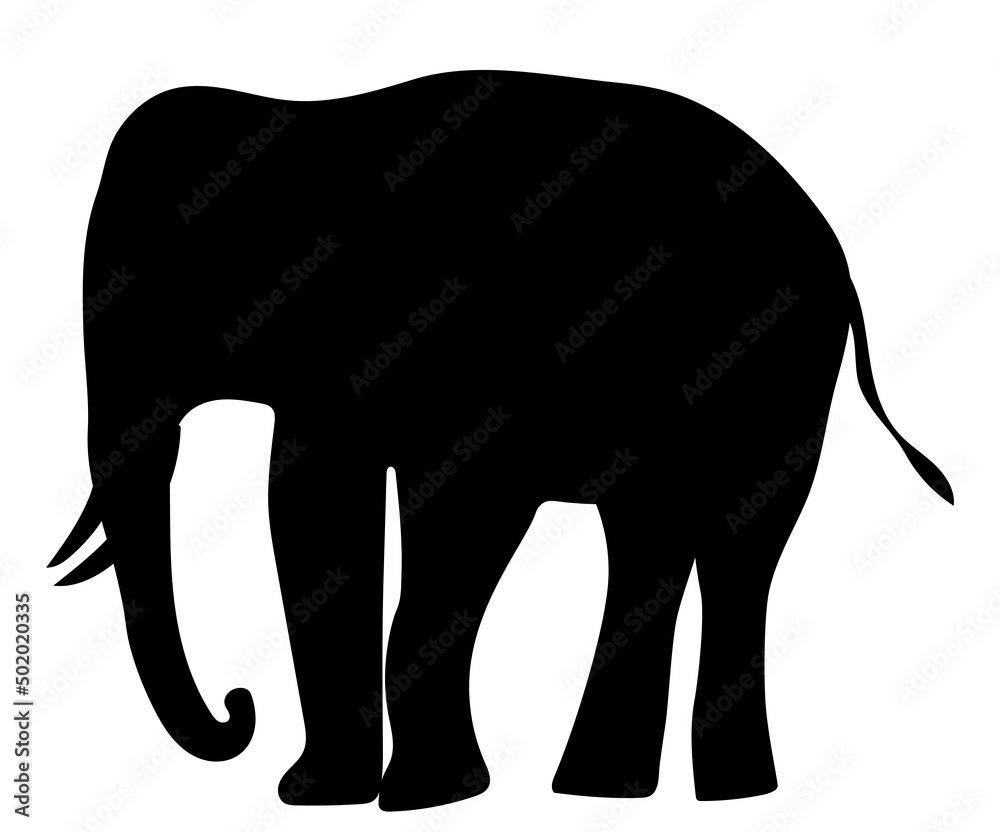 Fototapeta premium elephant black silhouette, on white background, isolated, vector
