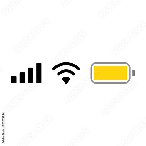 Low power mode, wifi, signal set icon isolated on white background. Status bar symbol modern, simple, vector, icon for website design, mobile app, ui. Vector Illustration