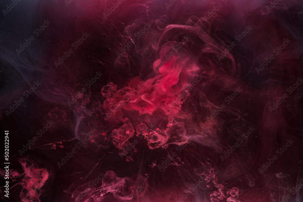 Black and red ink background, colorful fog, abstract swirling ocean, acrylic paint pigment underwater, dark smoke Black and red ink background, colorful fog, abstract swirling ocean, acrylic paint pigment underwater, dark smoke