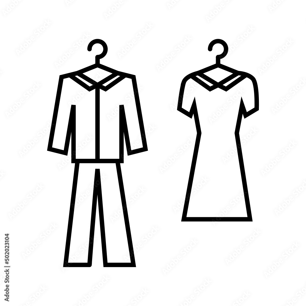 Dress and and suit clothing on hanger in wardrobe icon Dress and and suit clothing on hanger in wardrobe icon