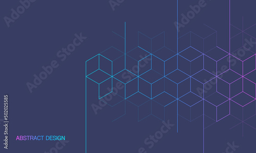 The graphic design element and abstract geometric background with isometric digital blocks. Blockchain concept and modern technology
