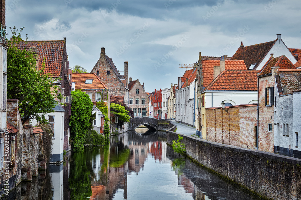 Benelux Europe Belgium tourist Travel concept -  canal and houses in Bruges Brugge, Belgium
