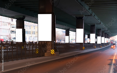 city roadside blank billboard, front view photo