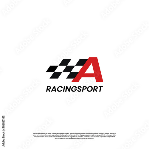 letter A with racing flag icon template logo design