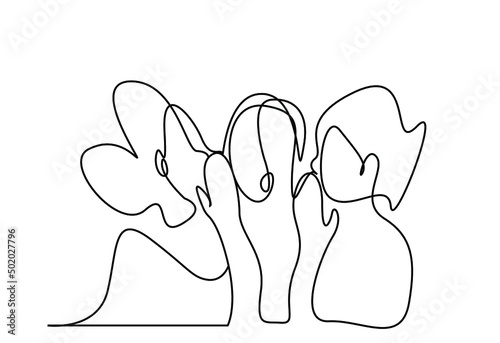 women who gossip and a woman who is surprised. a girl is in the middle saying something secretly in both ears