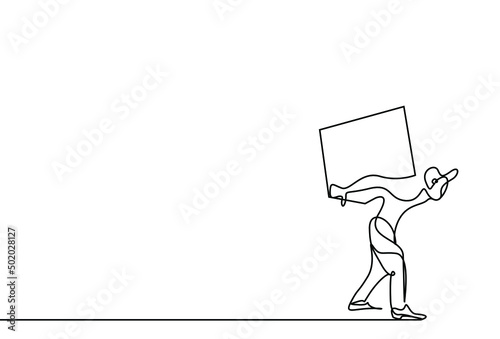 a person or employee carries a large and heavy load of a cardboard box on his back