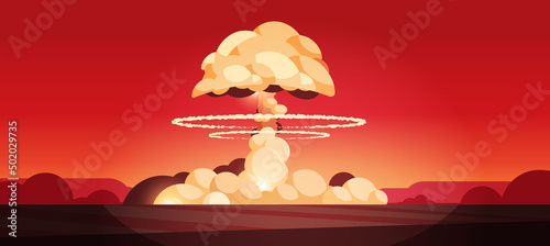 Fotografie, Obraz nuclear explosion rising fireball of atomic mushroom cloud in desert apocalipce