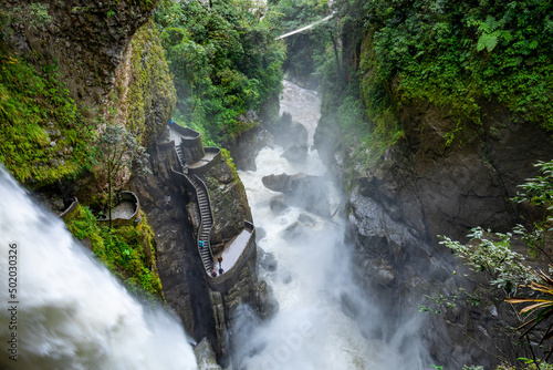 El Pailon del Diablo waterfall in Banos Santa Agua, Ecuador. South America. photo