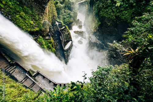 El Pailon del Diablo waterfall in Banos Santa Agua, Ecuador. South America.