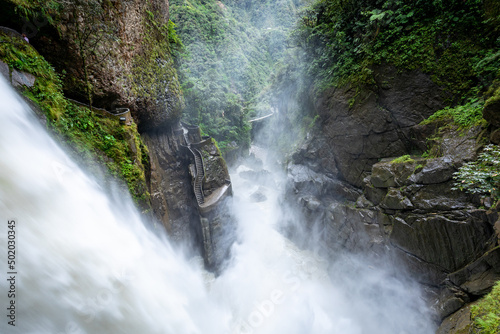 El Pailon del Diablo waterfall in Banos Santa Agua, Ecuador. South America.