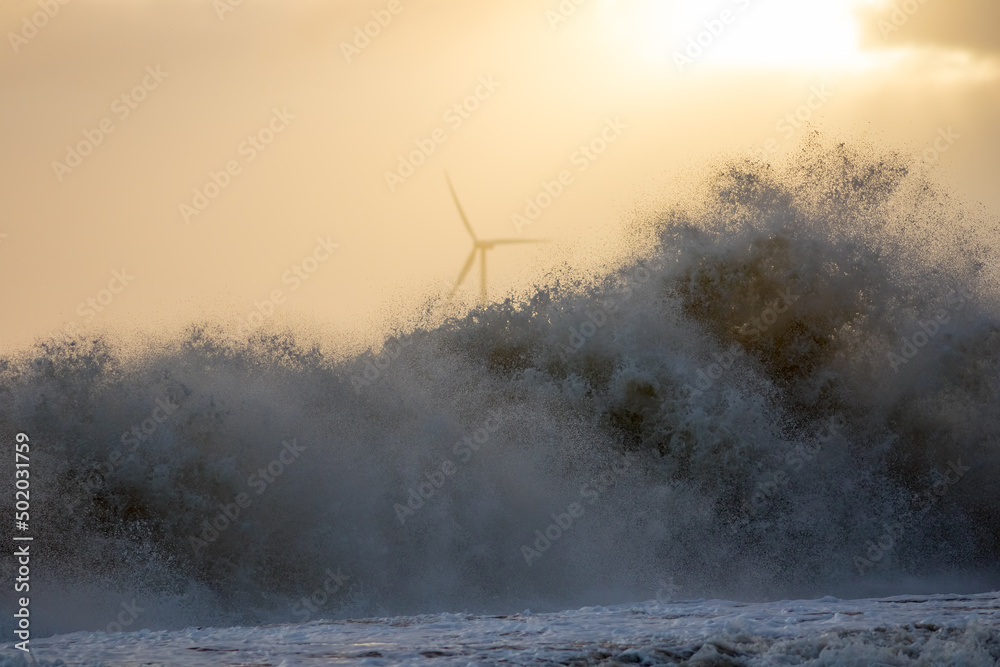 Renewable energy. Sustainable resources. Solar, wind and breaking wave energy