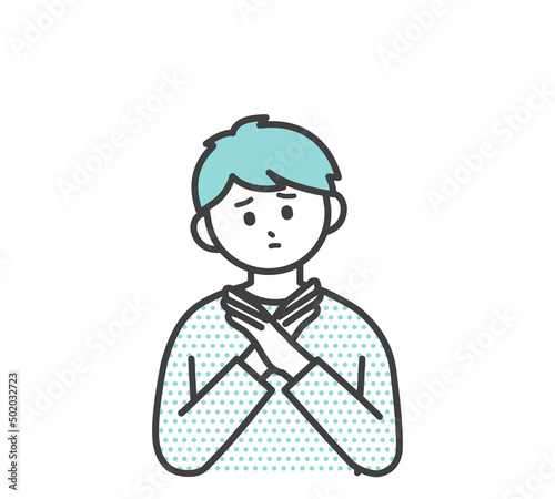 手でばつを作る男の子のイラスト素材