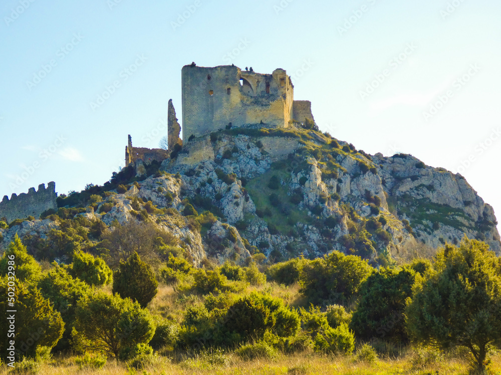 Ruins of the castle of Roquemartine also called castle of Queen Jeanne near Eyguieres in the Alpilles in Provence in France 