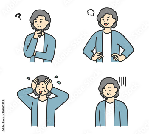 高齢女性のネガティブな表情のイラスト素材