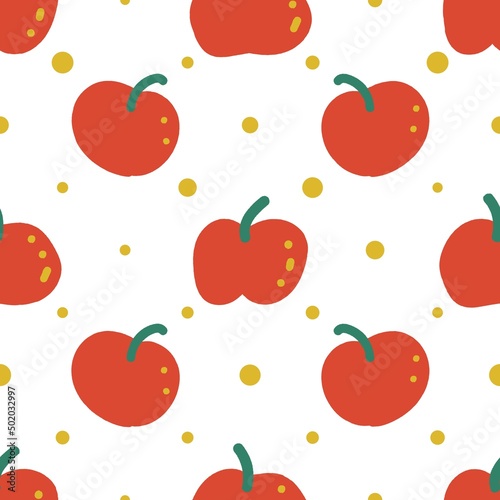 Fototapeta Naklejka Na Ścianę i Meble -  Red apples seamless pattern illustration. Apple harvest doodle background