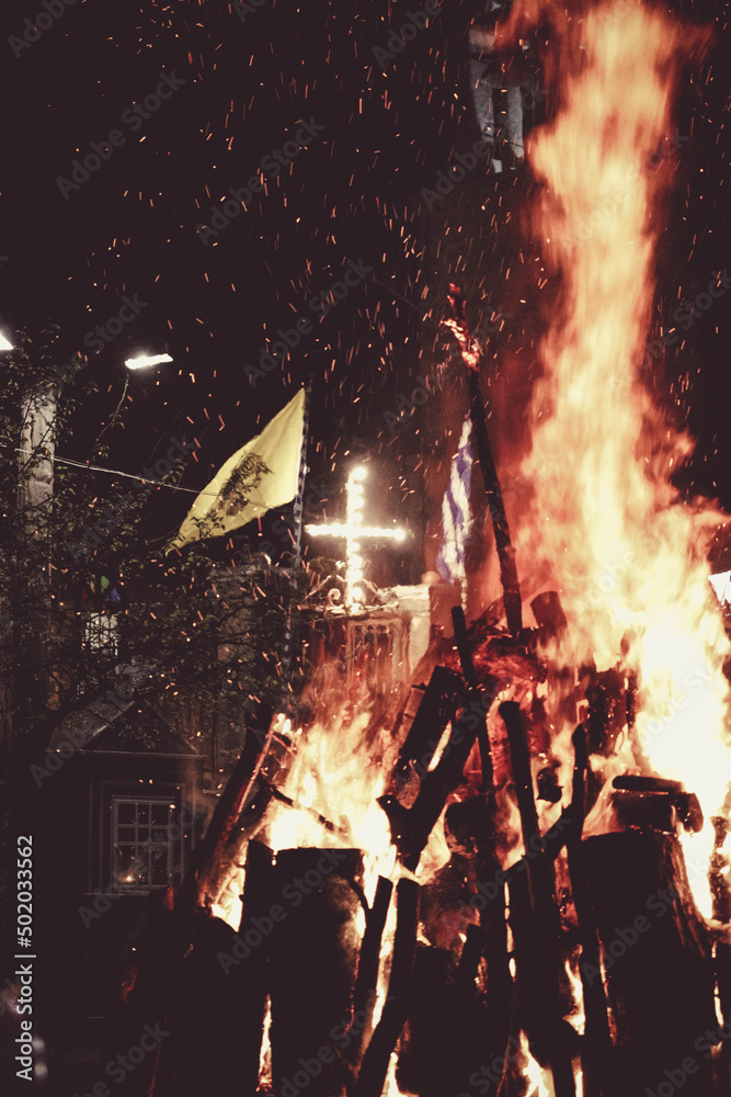 The custom of burning Judas at Avgonima village in Chios, Greece at Easter The custom of burning Judas at Avgonima village in Chios, Greece at Easter