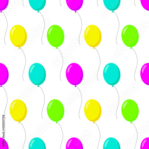Vector seamess pattern: a lot of pink, blue, yellow, green balloons on white. Multicolor joyful design for holiday, childish summer design of textile, wrappinf paper, wallpaper, card, invitation.