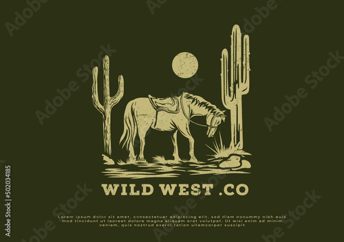 western texas horse illustration logo design photo