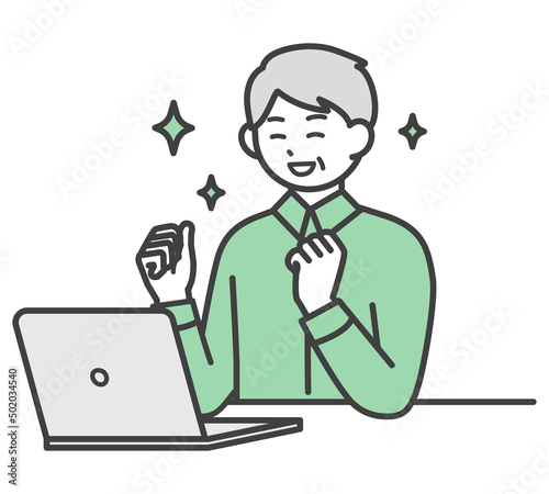 高齢男性がパソコンを操作するイラスト素材