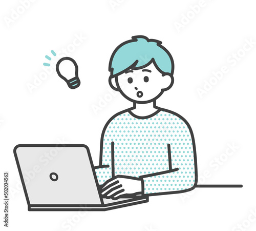 男の子がパソコンを操作するイラスト素材