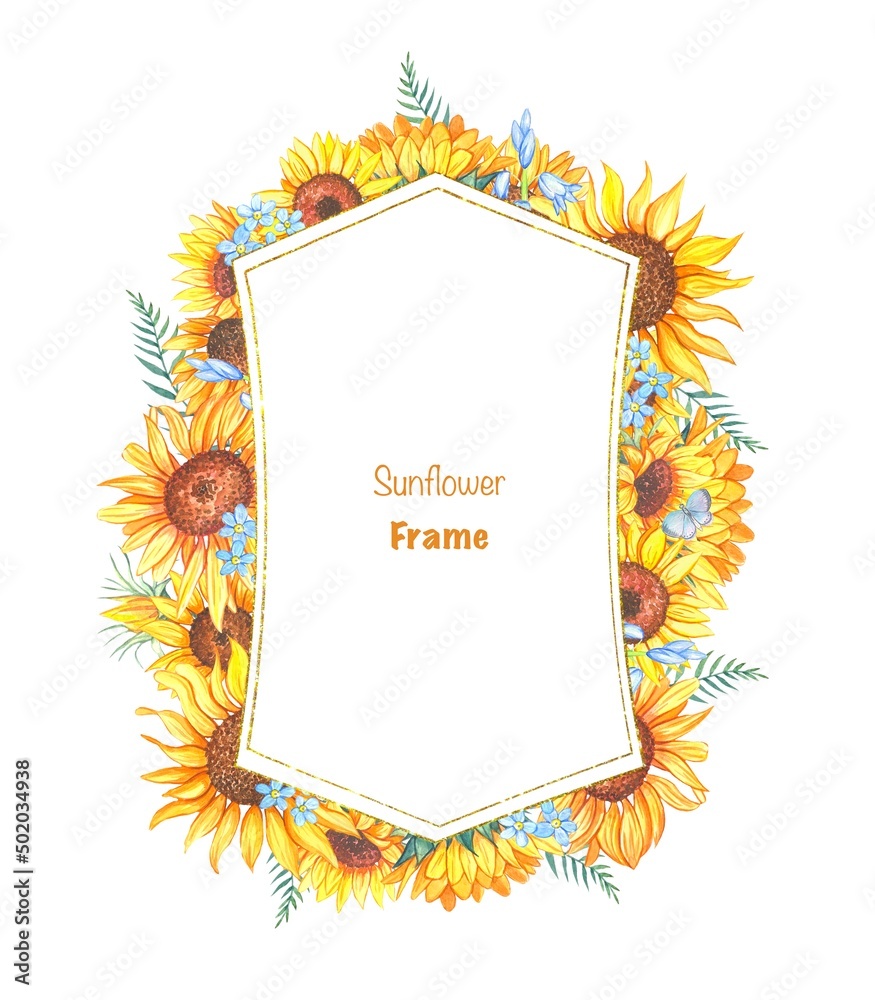 Sunflowers frame on white background Stock Illustration | Adobe Stock