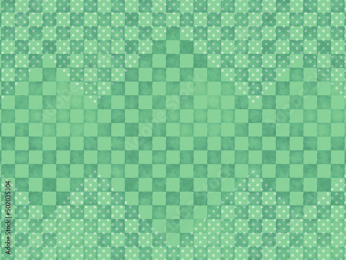 水玉と市松模様の緑系テクスチャ