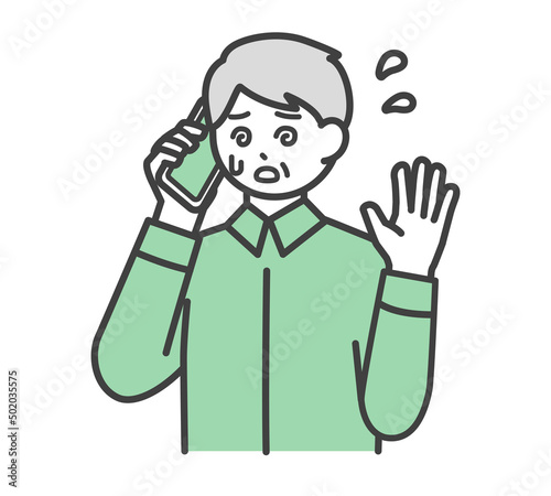 高齢男性がスマートフォンで連絡するイラスト素材