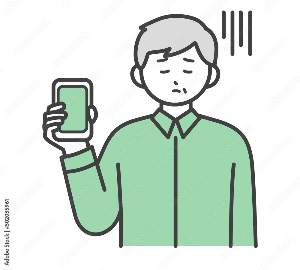 高齢男性がスマートフォンを片手で持つイラスト素材 高齢男性がスマートフォンを片手で持つイラスト素材