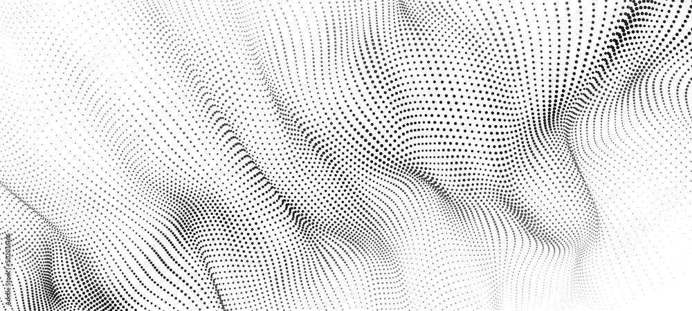 Abstract white background of moving dots. Vector 3d illustration.