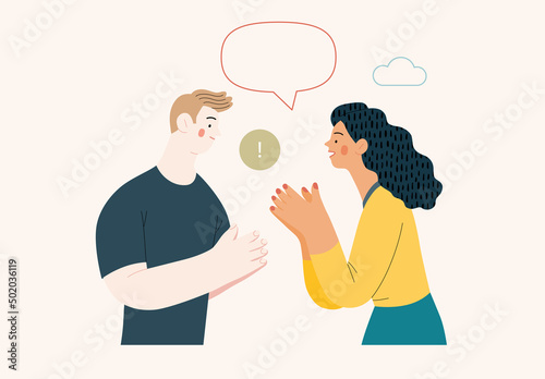 People portrait - Conversation -Modern flat vector concept illustration of talking people, half-length portrait, user avatar. Creative landing web page illustartion, conversation and discussion