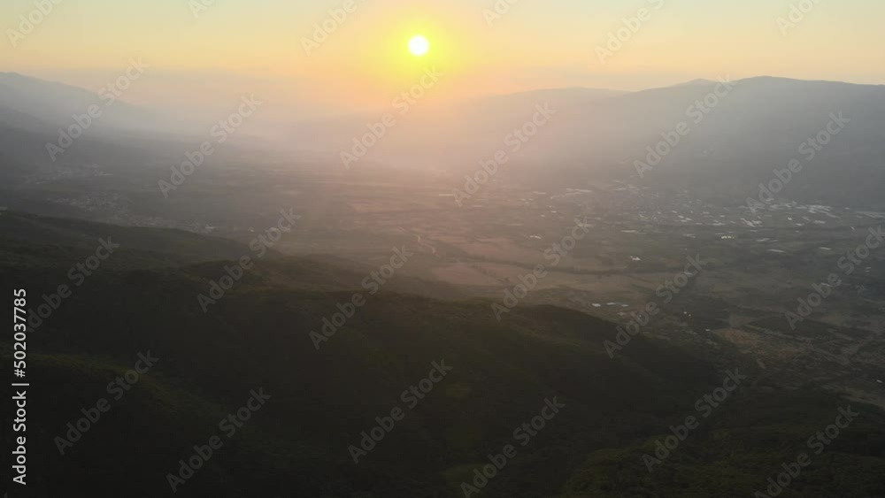 Aerial Sunset view of Belasitsa Mountain near town of Petrich, Bulgaria Aerial Sunset view of Belasitsa Mountain near town of Petrich, Bulgaria