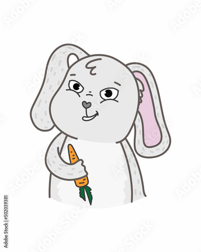Vector illustration with gray bunny. Happy easter day