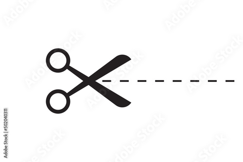 Cutting line by scissors vector icon. Separation paper sign. Trim coupone symbol.