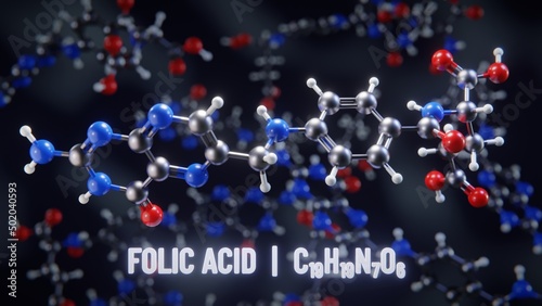 Folic acid (Vitamin B9) molecular structure. 3D illustration photo