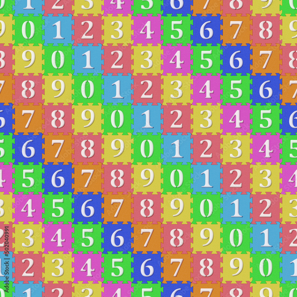 Colorful numbers puzzle seamless pattern. 3d illustration. Colorful numbers puzzle seamless pattern. 3d illustration.